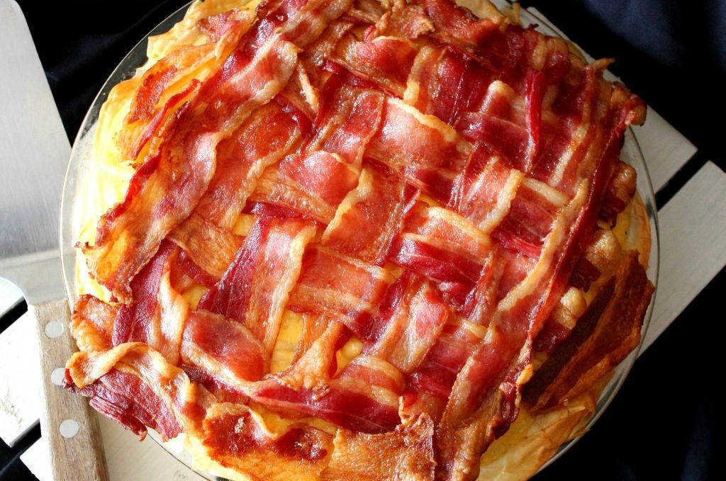 Sinfully Good Macaroni and Cheese Pie with a Bacon Lattice