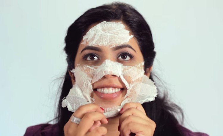 Facial hair removal with egg white and tissue