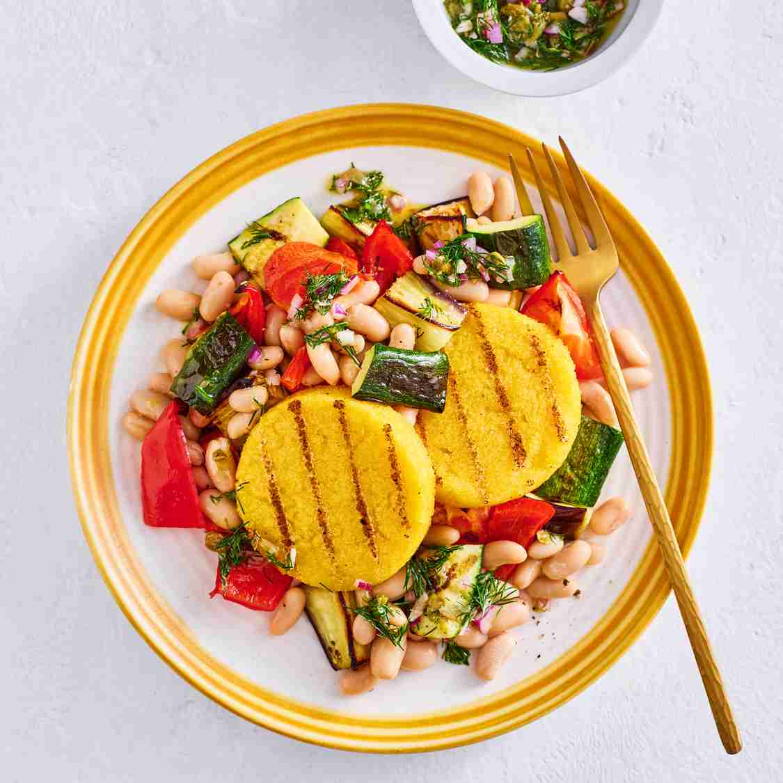 Grilled Polenta and Vegetables with Lemon Vinaigrette recipe from