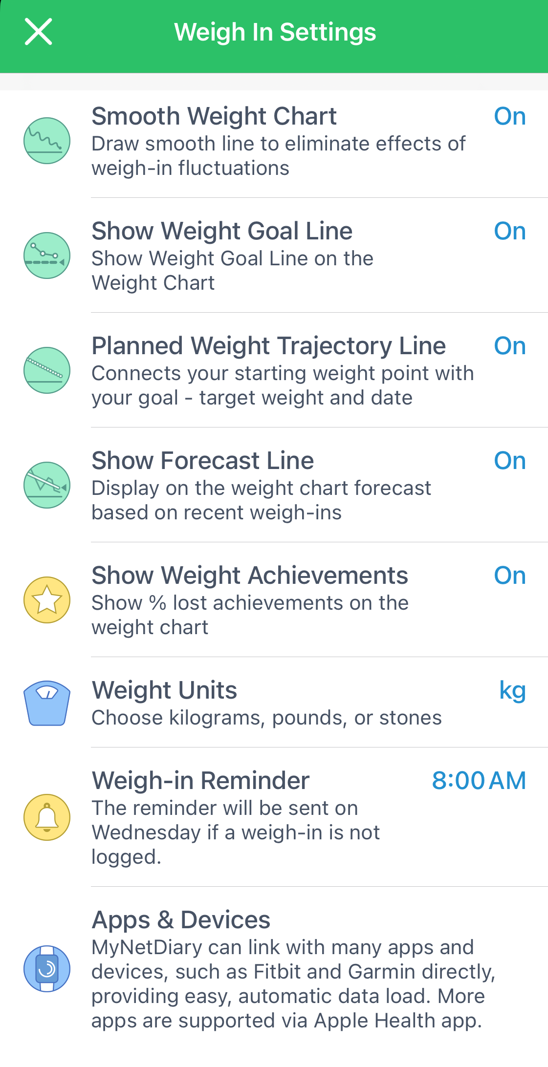 weight settings on the iPhone