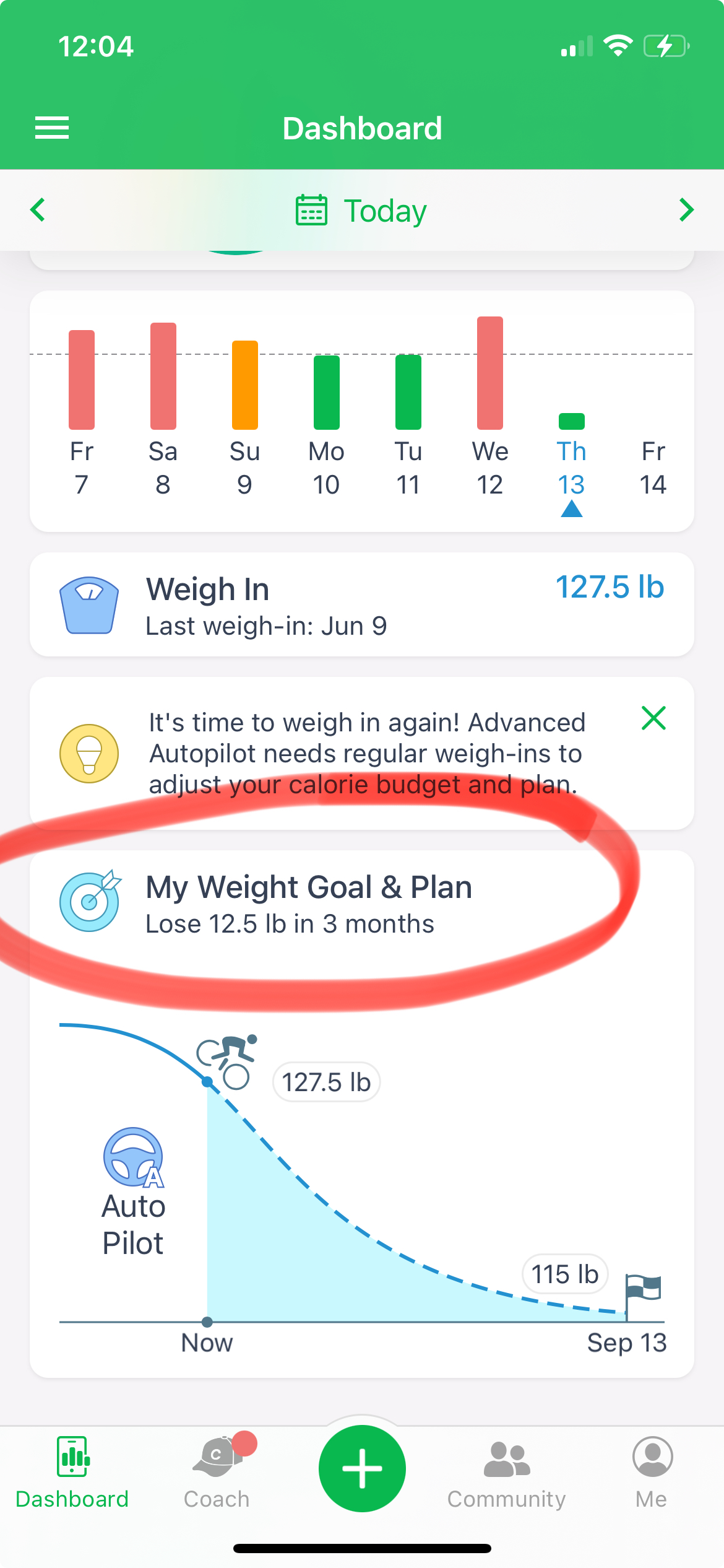 Navigate to My Weight Goal & Plan