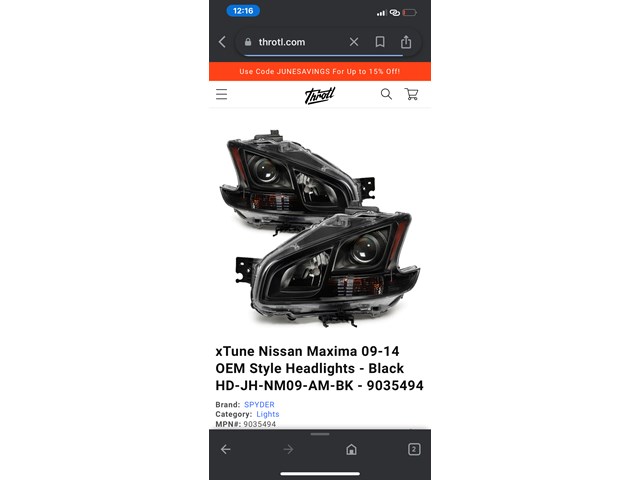 2014 Nissan Maxima Headlight