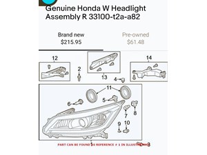 2017 Honda Accord 33100-T2A-A82Headlight