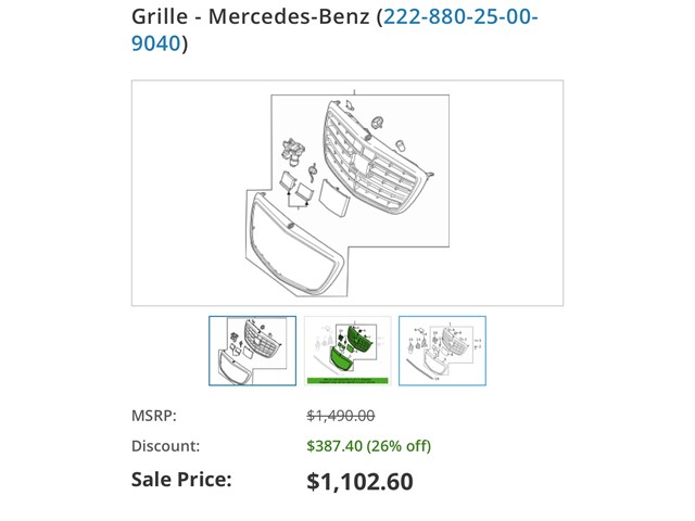 Grille - Mercedes-Benz (222-880-25-00-9040) 2018-2020 Mercedes-Benz (22288025009