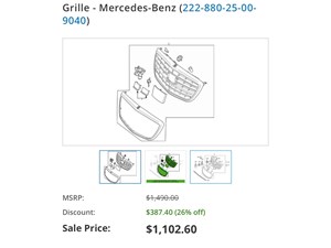 Grille - Mercedes-Benz (222-880-25-00-9040) 2018-2020 Mercedes-Benz (22288025009