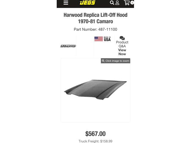 1979 Chevy Camaro Hood - Harwood fiberglass lightweight hood BRAND NEW