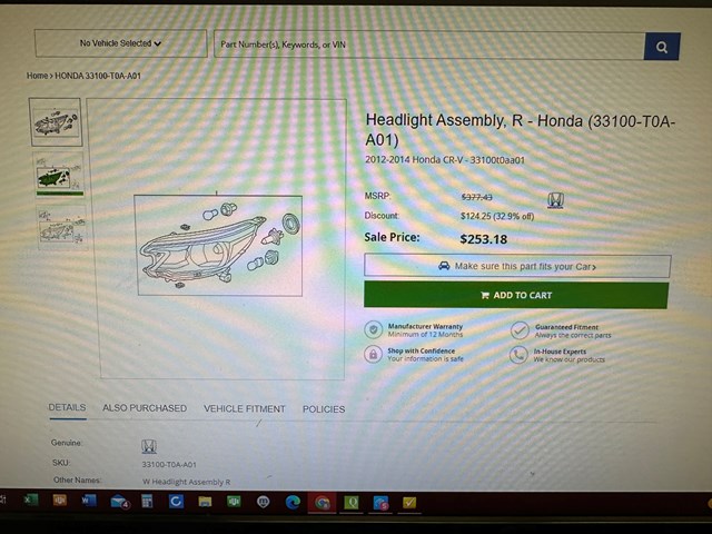 2012-2014 Honda CRV Headlight