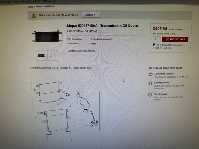 2013-2018 Dodge Ram 2WD 2500, 3500, 4500, 5500 Transmission Oil Cooler