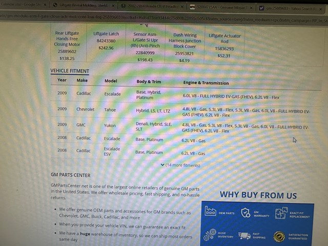 2007-2009 GM L/GATE CLOSE ACTR MOTOR