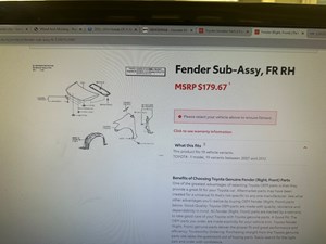 2007-2016 Toyota Yaris Fender- FRONT RIGHT