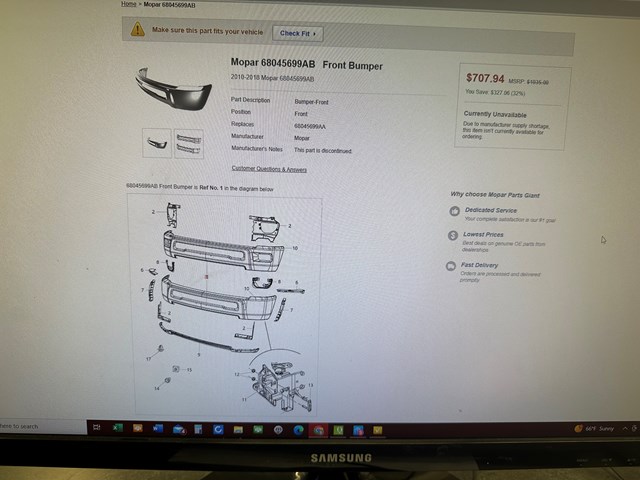 2010-2018 Dodge Ram 2500, 3500 Front Bumper - mopar