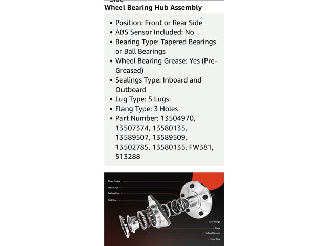 2014 Chevy Malibu Wheel Hub Bearing assembly new