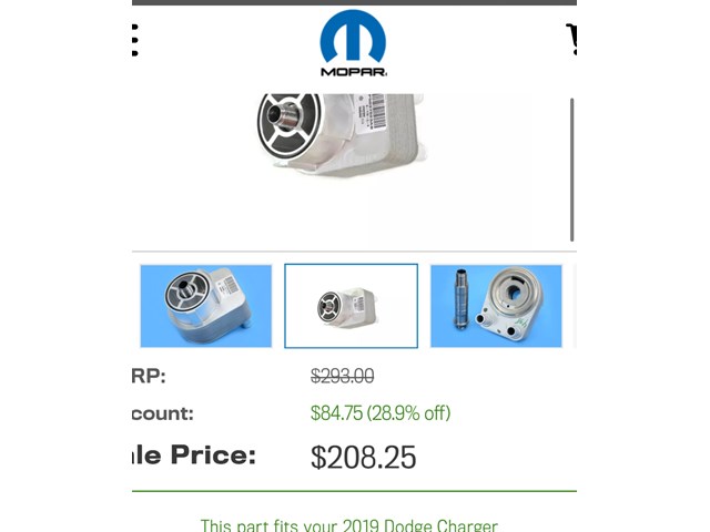 2019 Dodge Charger Engine Oil Cooler