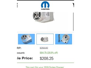 2019 Dodge Charger Engine Oil Cooler