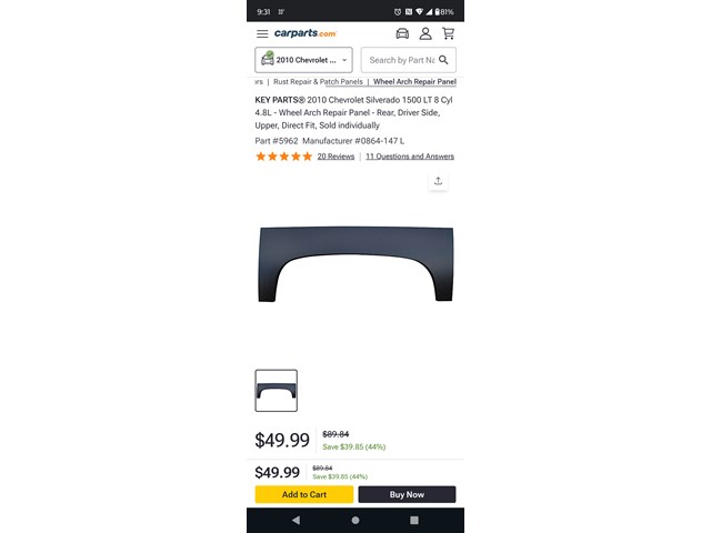 2010 Chevy Silverado 1500 Fender