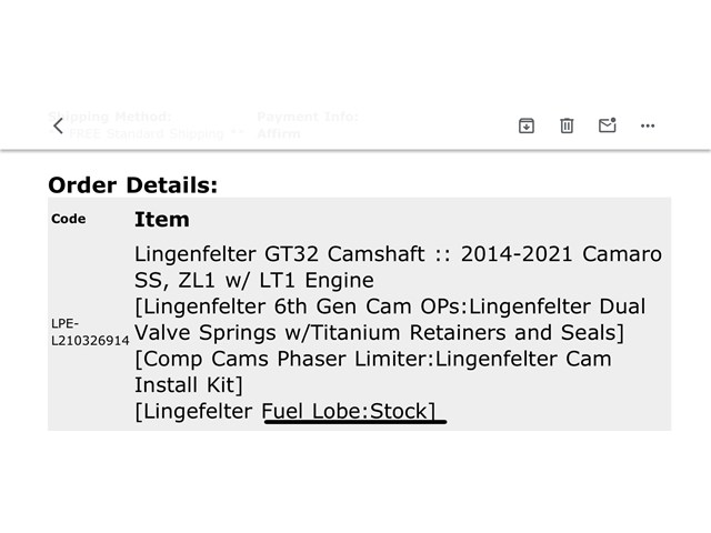 2014-2018 camero ss camshaft