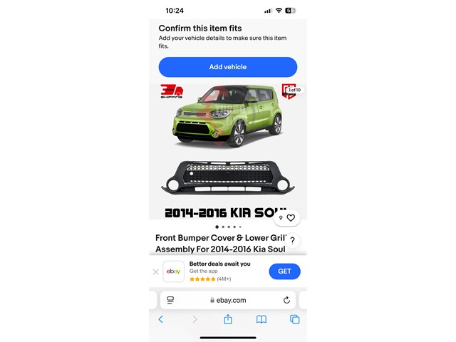 2016 Kia Soul Front Bumper cover and lower grill assembly