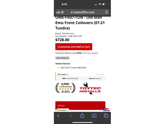 2007 Toyota Tundra Shock Absorber