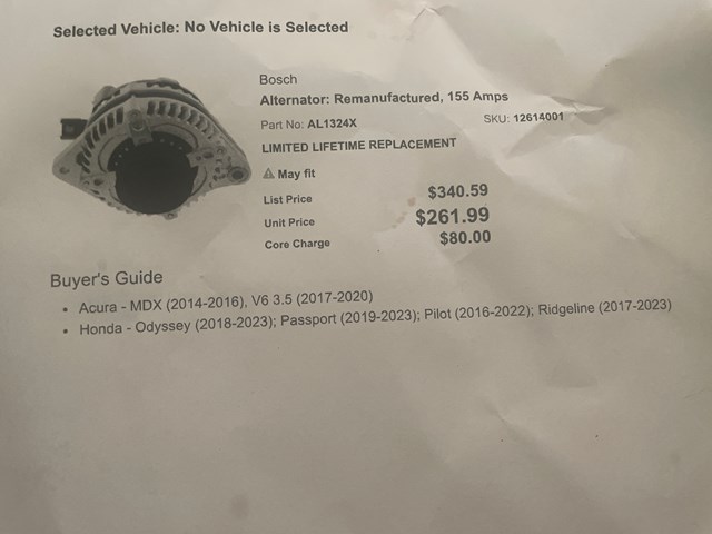 2014 Acura MDX Alternator