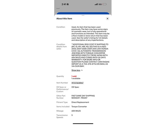 2007 Honda Civic Transmission