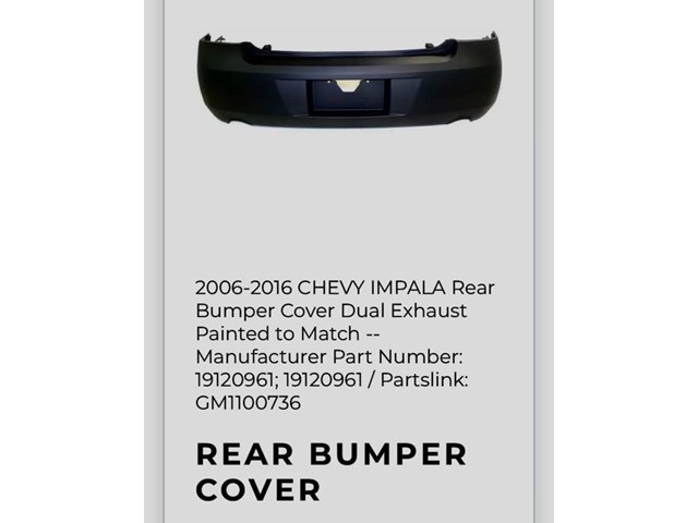 2009 Chevy Impala Rear Bumper Reinforcement