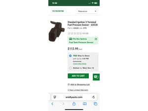 2015 Kia Optima Fuel Tank Pressure Sensor