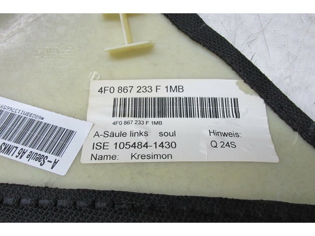 2005-2008 AUDI A6 C6 OEM LEFT FRONT DRIVER SIDE A PILLAR TRIM 4F0867233