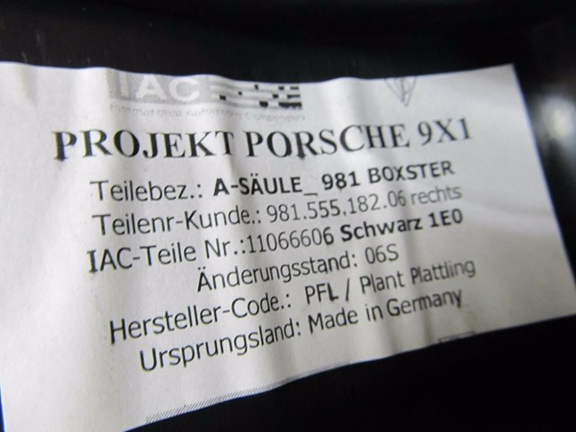 2013-2015 PORSCHE BOXSTER 981 OEM RIGHT PASSENGER SIDE A PILLAR TRIM COVER PANEL