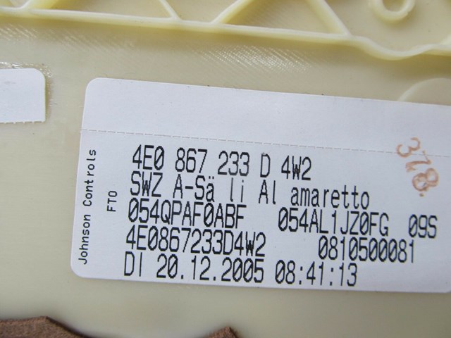 2004-2008 AUDI A8L W12 OEM LEFT FRONT DRIVER INTERIOR A PILLAR TRIM ALCANTARA