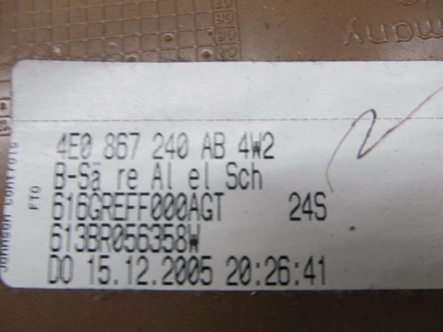 2004-2008 AUDI A8L W12 OEM RIGHT PASSENGER SIDE UPPER B PILLAR TRIM COVER 