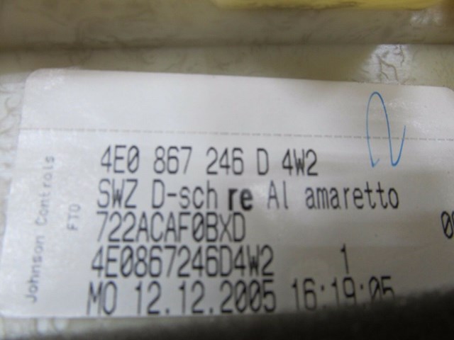 2004-2008 AUDI A8L W12 OEM RIGHT REAR PASSENGER D PILLAR QUARTER TRIM ALCANTARA