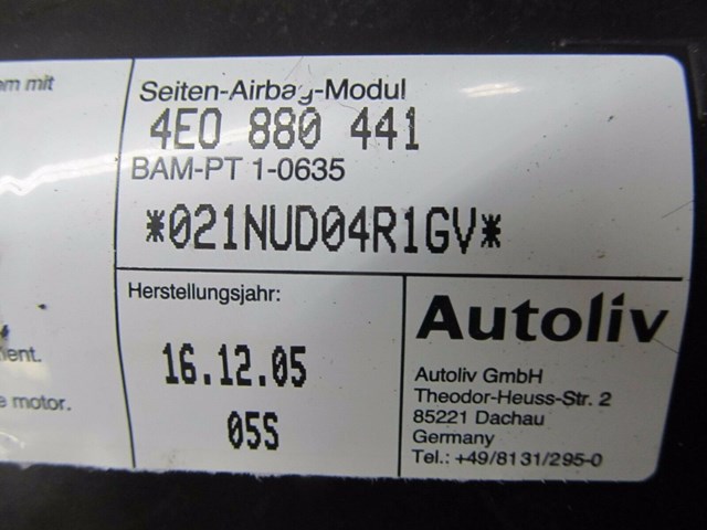 2004-2008 AUDI A8L W12 OEM LEFT REAR DRIVER SIDE SEAT AIRBAG AIR BAG