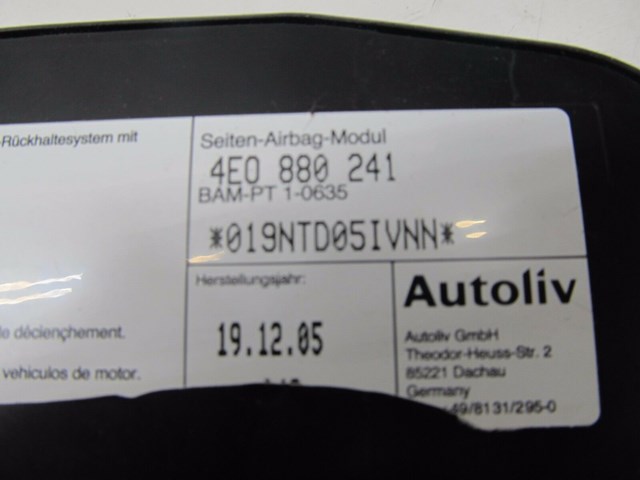 2004-2008 AUDI A8L W12 OEM LEFT FRONT DRIVER SIDE SEAT AIRBAG AIR BAG