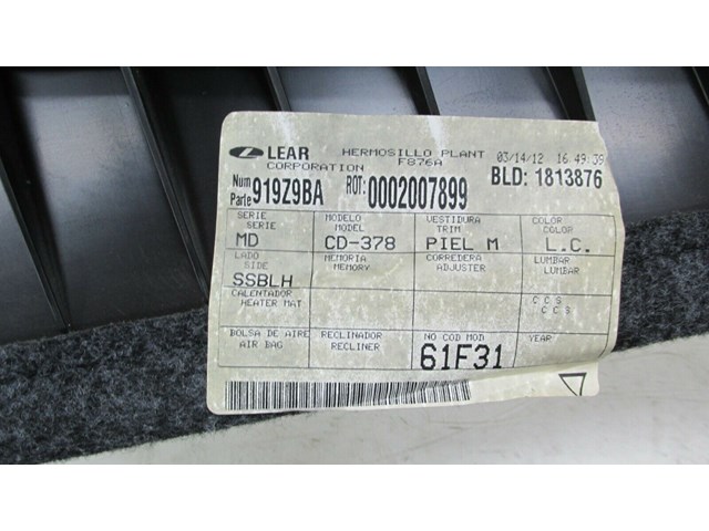 2010-2012 LINCOLN MKZ OEM LEFT REAR SEAT SIDE BOLSTER 