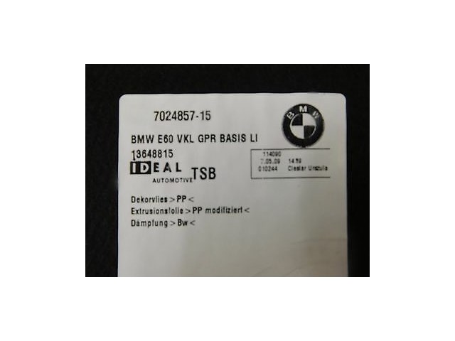 2008-2010 BMW 535i E60 OEM LEFT REAR INTERIOR TRUNK CARPET LINING TRIM