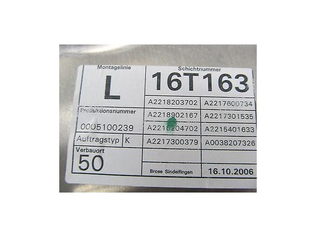 2007-2009 MERCEDES S600 W221 OEM LEFT REAR DOOR WINDOW REGULATOR W/ FRAME