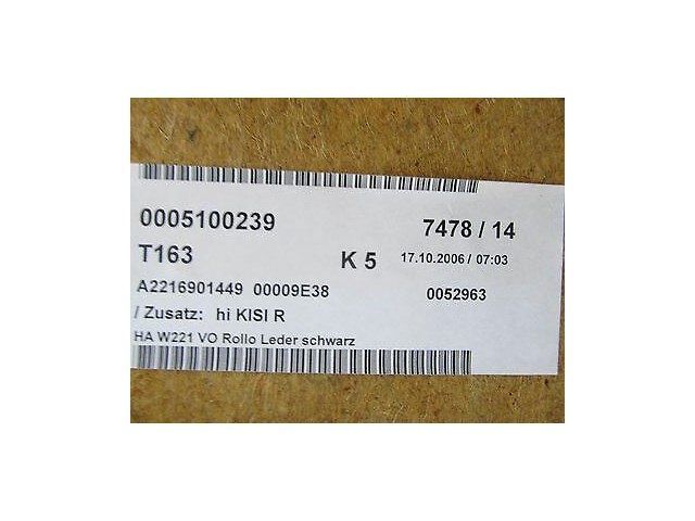 2007-2009 MERCEDES S600 W221 OEM REAR DECK LID HEADREST COVER PANEL LEATHER