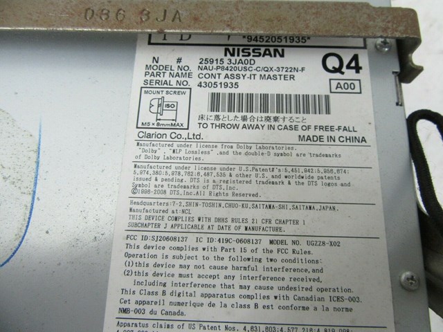 2013-2016 INFINITI QX60 JX35 OEM RADIO CD PLAYER RECEIVER WITH NAVIGATION 