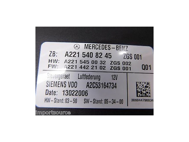 2007-2009 MERCEDES S550 W221 OEM AIR SUSPENSION CONTROL MODULE A2215408245