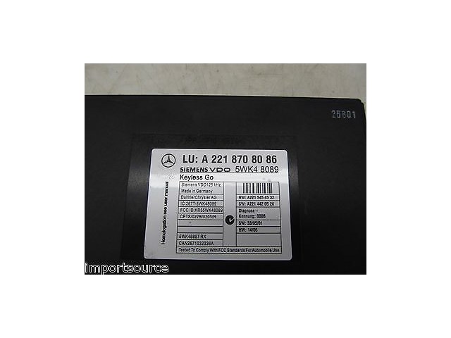 2007-2009 MERCEDES S550 W221 OEM KEYLESS GO REMOTE CONTROL MODULE 2218708086