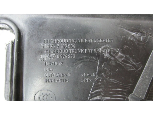  2007-2010 BMW X5 E70 OEM RIGHT REAR TRUNK INTERIOR QUARTER FINISH PANEL TRIM