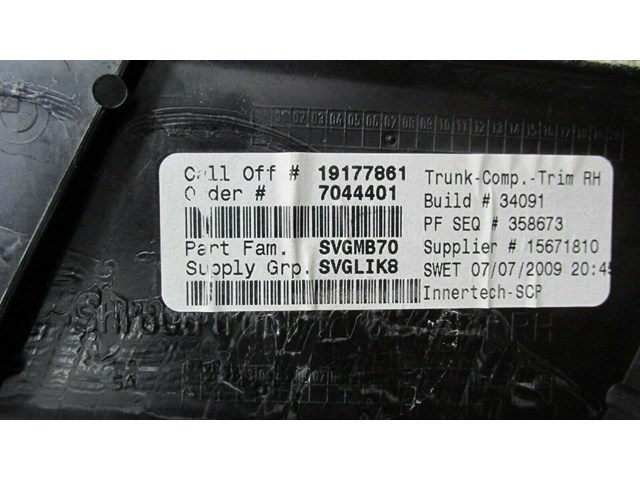  2007-2010 BMW X5 E70 OEM RIGHT REAR TRUNK INTERIOR QUARTER FINISH PANEL TRIM