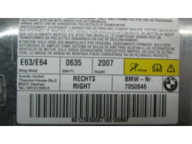 2006-2010 BMW 650i E64 E63 OEM RIGHT PASSENGER SIDE DOOR AIRBAG 
