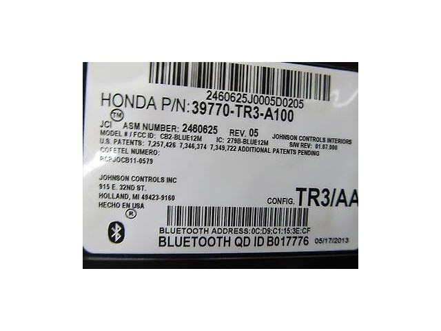 2012-2013 HONDA CIVIC SI COUPE OEM RIGHT FRONT BLUETOOTH CONTROL MODULE UNIT