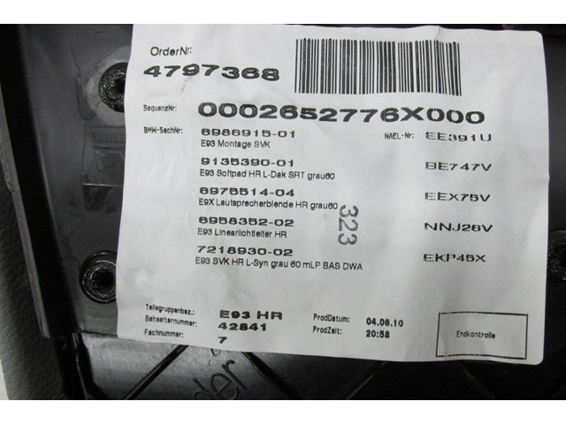  2009-2013 BMW 328i E93 LCI OEM RIGHT REAR PASSENGER INTERIOR QUARTER PANEL TRIM