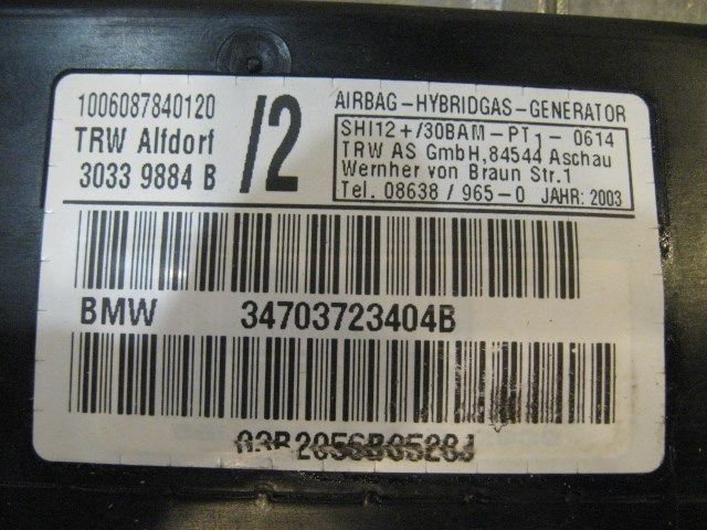 04 BMW M3 Front RH Door Air Bag 34703723404B R17980