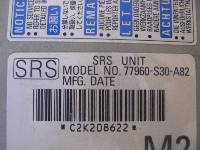00 Honda PRELUDE Air Bag Set 77960 S30 A82 R13387