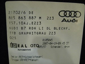 06 Audi S4 AUDI Rear LH Trunk Carpet Trim 8E5 863 887 R14184