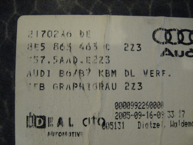 06 Audi S4 AUDI Rear Trunk Carpet 8E5 863 463 R14185