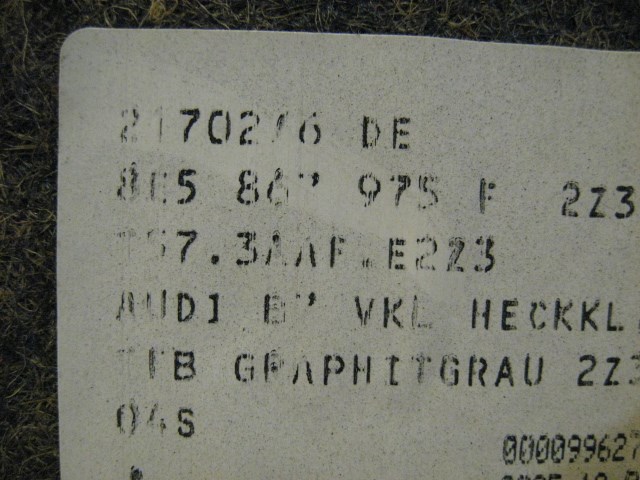 06 Audi S4 AUDI Rear Trunklid Carpet Trim 8E5 867 975 R14193